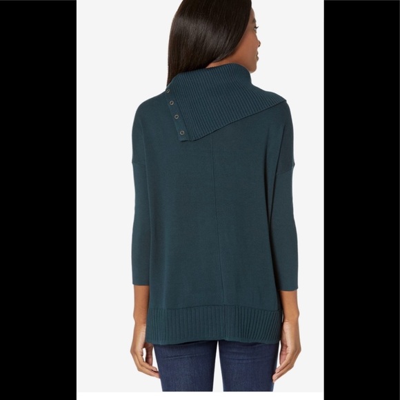 NWT Lilla P Cotton Modal 3/4 Sleeve Snap Neck Tunic Sweater in Deep Sea - Picture 5 of 8